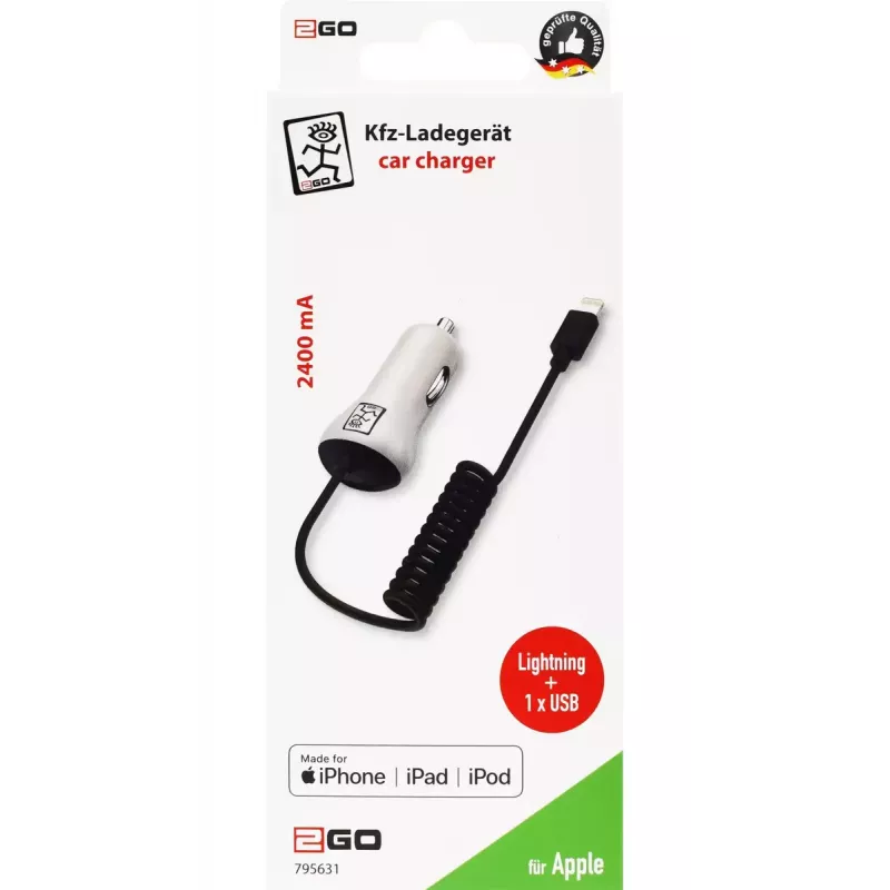 Carregador móvel 2GO 795631 para isqueiro de automóvel 12/24V 5V branco
