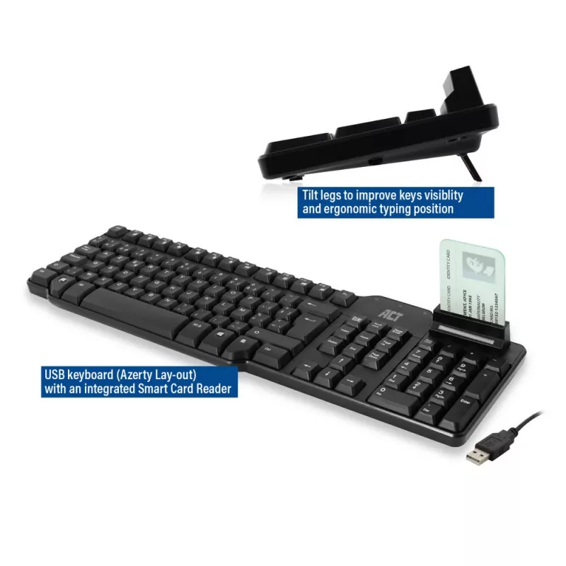 Teclado com fios ACT com leitor de smartcard (layout Azerty/BE)