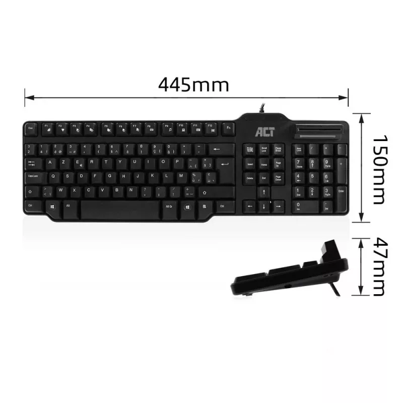Teclado com fios ACT com leitor de smartcard (layout Azerty/BE)