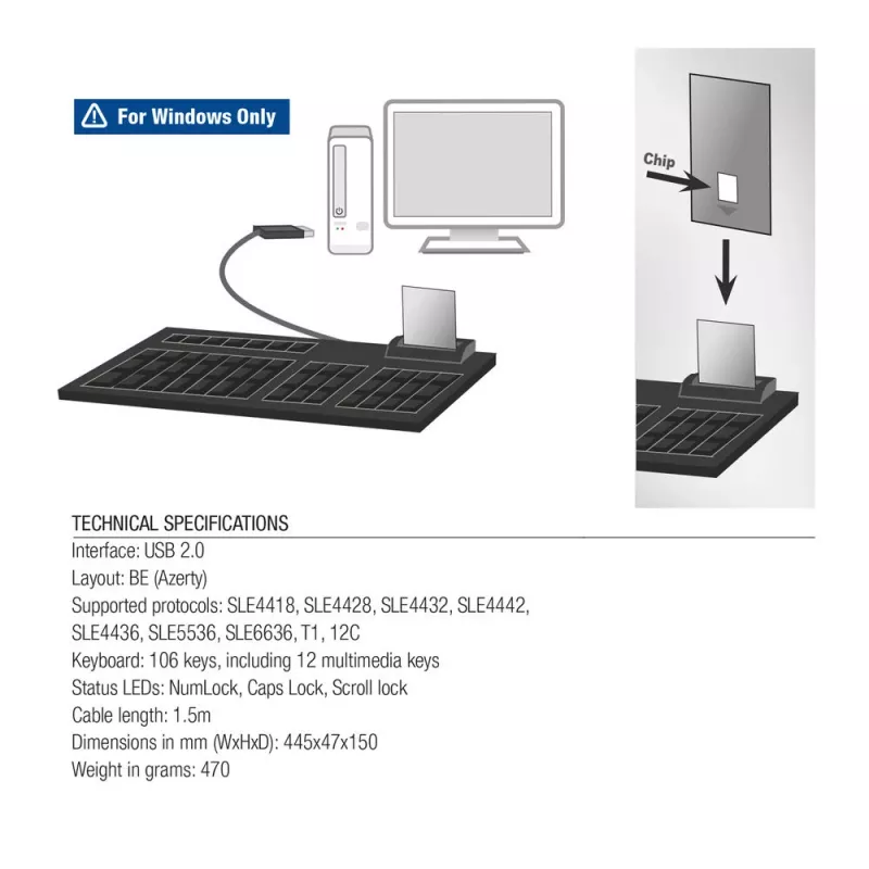 Teclado com fios ACT com leitor de smartcard (layout Azerty/BE)