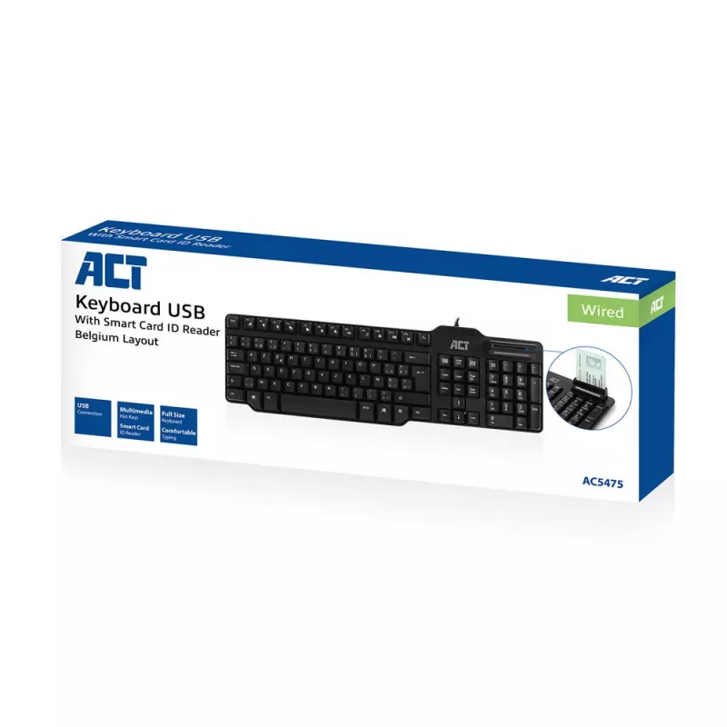 Teclado com fios ACT com leitor de smartcard (layout Azerty/BE)