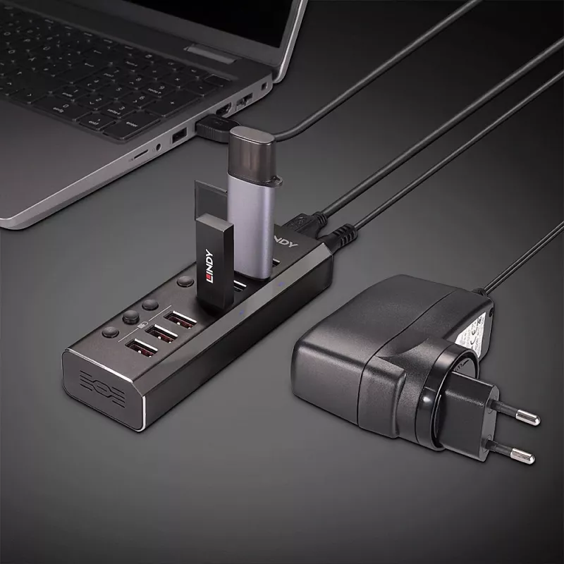 Hub USB 3.0 Lindy de 4 portas com 3 ligações Quick Charge 3.0
