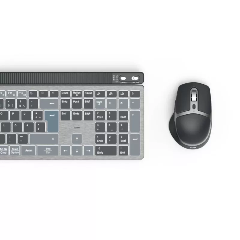 Hama WKM-750 conjunto de teclado e rato sem fios multidispositivo, LED, QWERTZ, preto