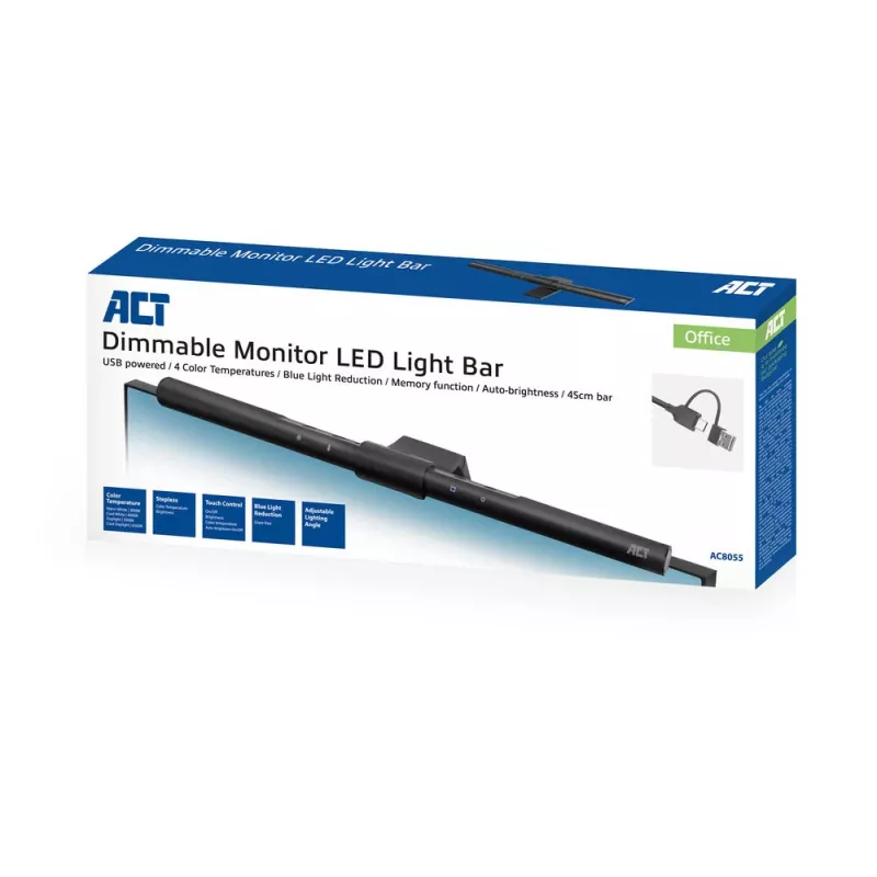 Barra de luz LED para monitor ACT AC8055 — luz de ecrã regulável alimentada por USB
