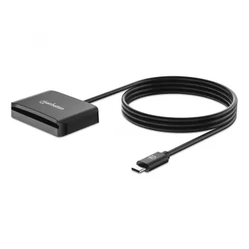 Leitor de cartões de chip por contacto Manhattan USB-C com slot MicroSD, conector USB Type-C para interface de leitor por contacto e microSDXC, compatível com Windows, macOS e Linux, lê cartões SIM com adaptador, cabo de 1 m, preto, três anos de garantia