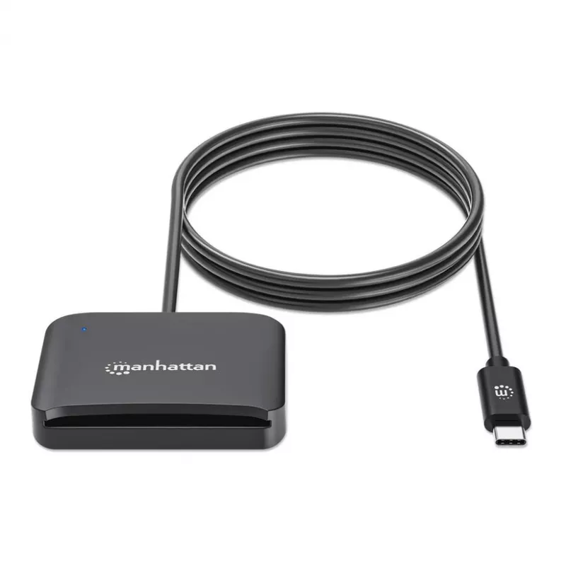 Leitor de cartões de chip por contacto Manhattan USB-C com slot MicroSD, conector USB Type-C para interface de leitor por contacto e microSDXC, compatível com Windows, macOS e Linux, lê cartões SIM com adaptador, cabo de 1 m, preto, três anos de garantia