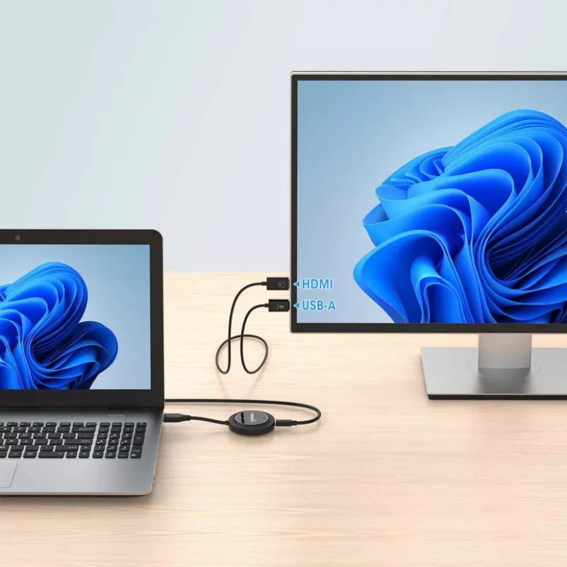 Kit de apresentação Manhattan 1080p Wireless HDMI Display, conjunto de 2 peças com recetor HDMI e dongle transmissor HDMI para transmissão sem fios de um sinal de vídeo de um portátil/tablet/smartphone para uma televisão HDMI ou projetor, preto