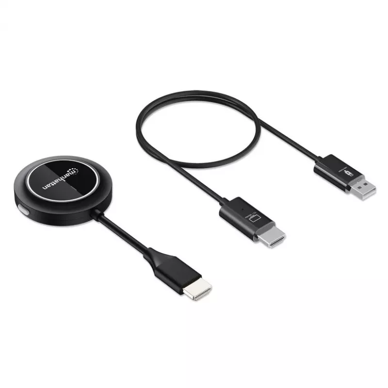 Kit de apresentação Manhattan 1080p Wireless HDMI Display, conjunto de 2 peças com recetor HDMI e dongle transmissor HDMI para transmissão sem fios de um sinal de vídeo de um portátil/tablet/smartphone para uma televisão HDMI ou projetor, preto