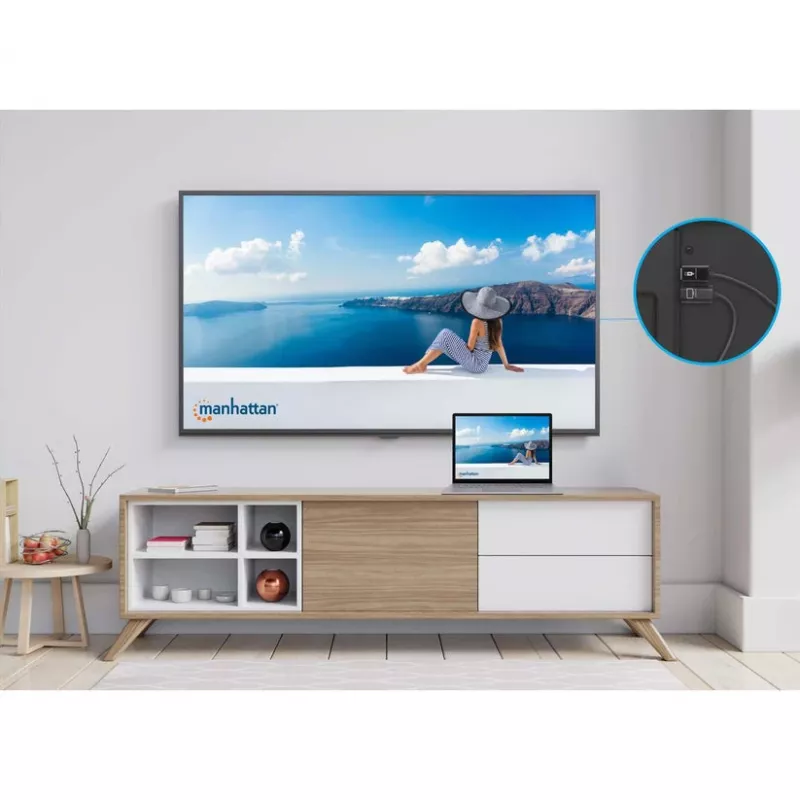 Kit de apresentação Manhattan 1080p Wireless HDMI Display, conjunto de 2 peças com recetor HDMI e dongle transmissor HDMI para transmissão sem fios de um sinal de vídeo de um portátil/tablet/smartphone para uma televisão HDMI ou projetor, preto