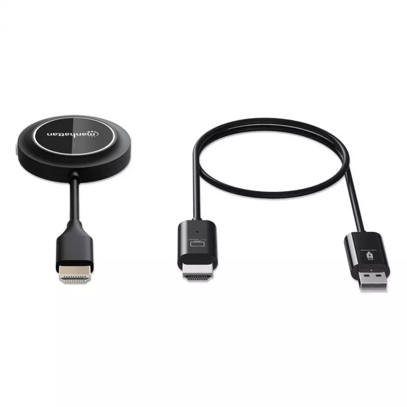 Kit de apresentação Manhattan 1080p Wireless HDMI Display, conjunto de 2 peças com recetor HDMI e dongle transmissor HDMI para transmissão sem fios de um sinal de vídeo de um portátil/tablet/smartphone para uma televisão HDMI ou projetor, preto