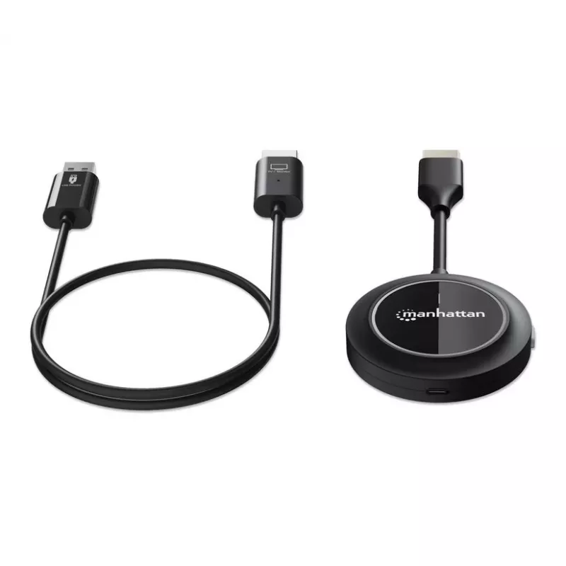 Kit de apresentação Manhattan 1080p Wireless HDMI Display, conjunto de 2 peças com recetor HDMI e dongle transmissor HDMI para transmissão sem fios de um sinal de vídeo de um portátil/tablet/smartphone para uma televisão HDMI ou projetor, preto