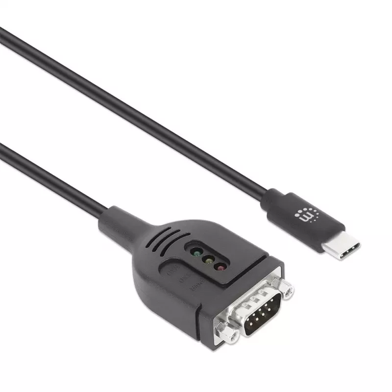 Cabo conversor Manhattan USB-C para série, 1 m, macho para macho, série/RS232/COM/DB9, chip Prolific PL2303GT, cabo preto, três anos de garantia
