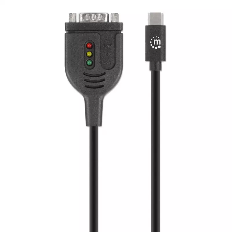 Cabo conversor Manhattan USB-C para série, 1 m, macho para macho, série/RS232/COM/DB9, chip Prolific PL2303GT, cabo preto, três anos de garantia