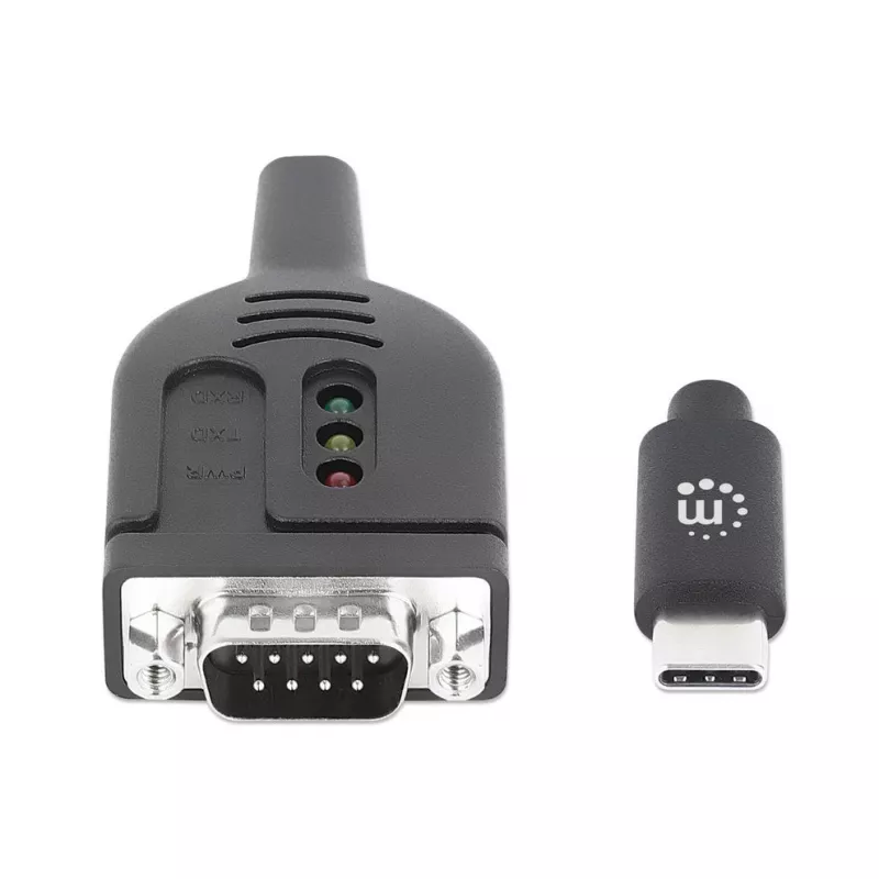 Cabo conversor Manhattan USB-C para série, 1 m, macho para macho, série/RS232/COM/DB9, chip Prolific PL2303GT, cabo preto, três anos de garantia