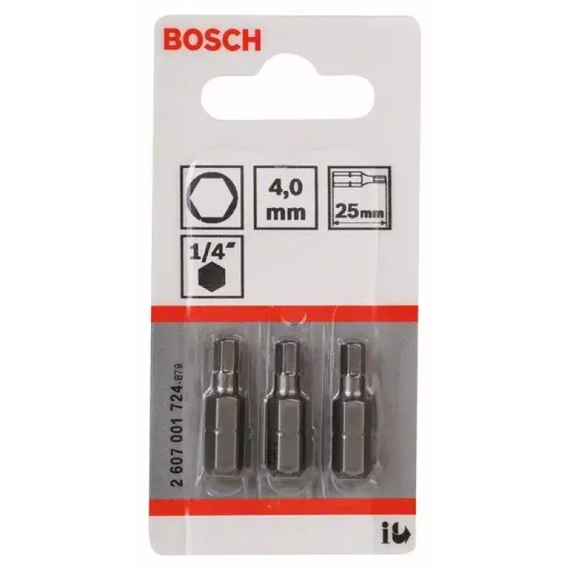 Bosch 2607001724 Ponta sextavada 4 mm, extra dura, C 6,3, 3 un.