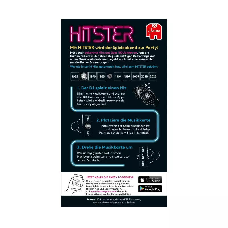 Jumbo Hitster (edição alemã), jogo de cartas, festa, 16 anos, 30 min, 30 min