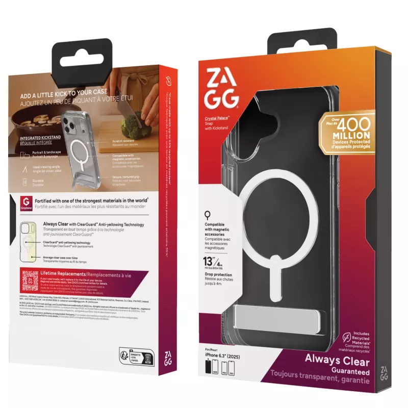 Capa ZAGG Crystal Palace Snap Kickstand para Apple iPhone 17, capa, Apple, iPhone 17, 16 cm (6,3 polegadas), transparente