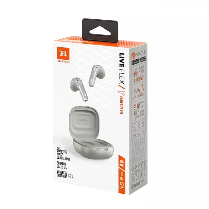 JBL LIVE FLEX headset sem fios in-ear chamadas/música Bluetooth prateado