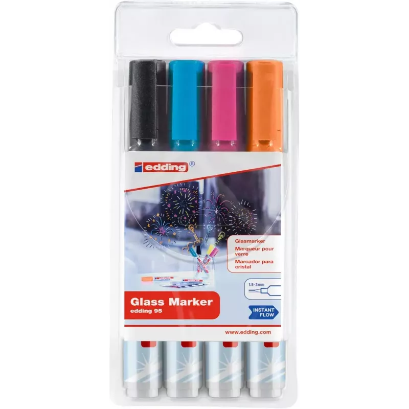 Marcador para vidro Edding 95 ponta redonda preto azul laranja rosa