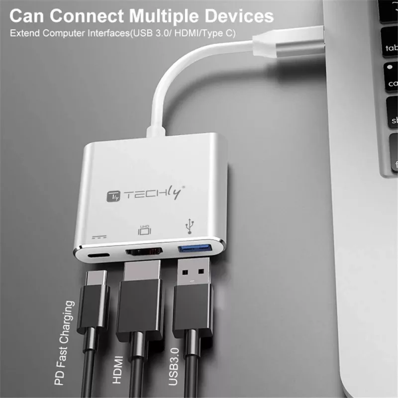 Techly IADAP USB31-HDMIPTY dock para portátil/replicador de portas com fio USB 3.2 Gen 1 (3.1 Gen 1) Type-C prateado