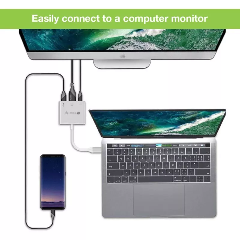 Techly IADAP USB31-HDMIPTY dock para portátil/replicador de portas com fio USB 3.2 Gen 1 (3.1 Gen 1) Type-C prateado