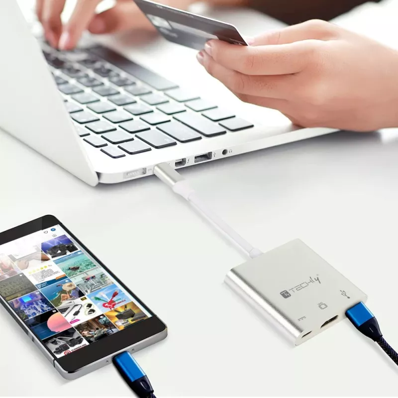 Techly IADAP USB31-HDMIPTY dock para portátil/replicador de portas com fio USB 3.2 Gen 1 (3.1 Gen 1) Type-C prateado