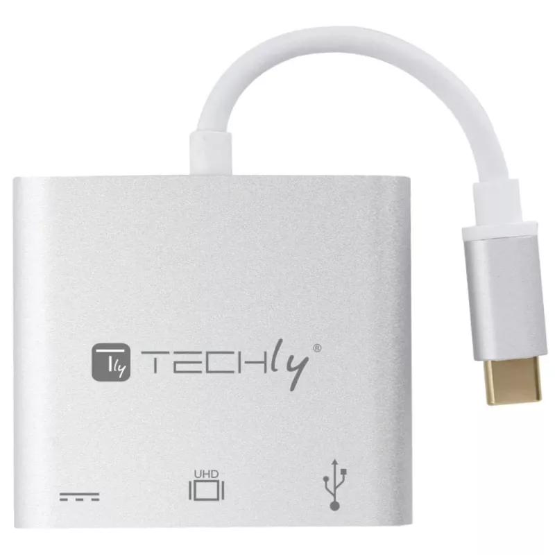 Techly IADAP USB31-HDMIPTY dock para portátil/replicador de portas com fio USB 3.2 Gen 1 (3.1 Gen 1) Type-C prateado