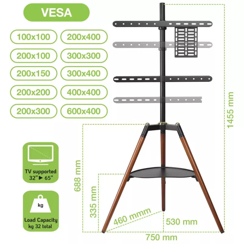 Suporte/base para TV Techly ICA-TR58 165,1 cm (65 polegadas) preto, madeira
