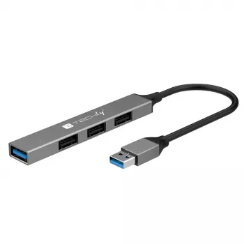 Dock para portátil/replicador de portas Techly IUSB32-HUB4A-3U2SLS com fios USB 3.2 Gen 1 (3.1 Gen 1) Type-A cinzento