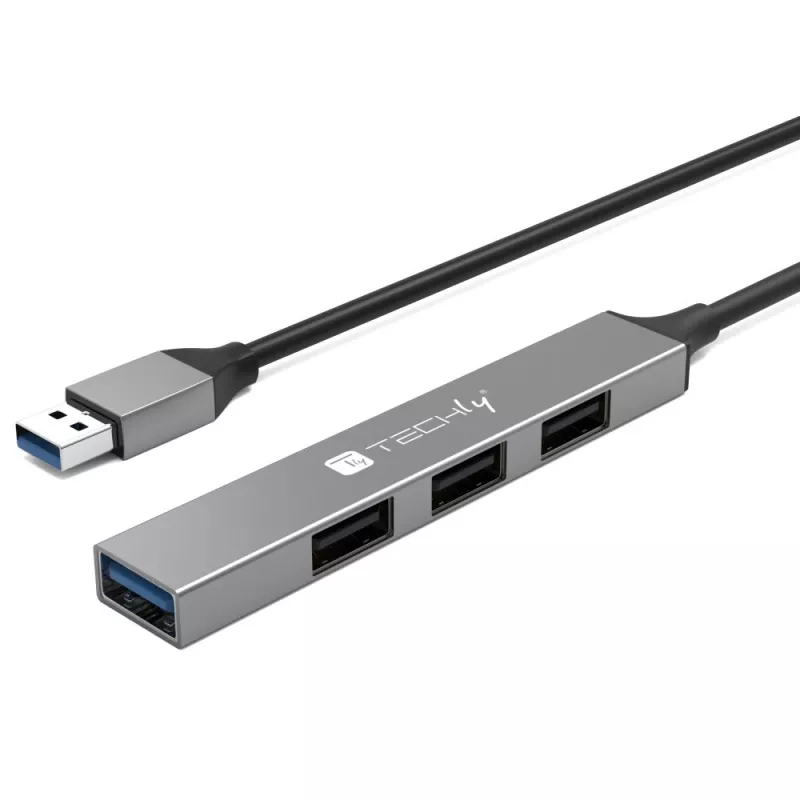 Dock para portátil/replicador de portas Techly IUSB32-HUB4A-3U2SLS com fios USB 3.2 Gen 1 (3.1 Gen 1) Type-A cinzento