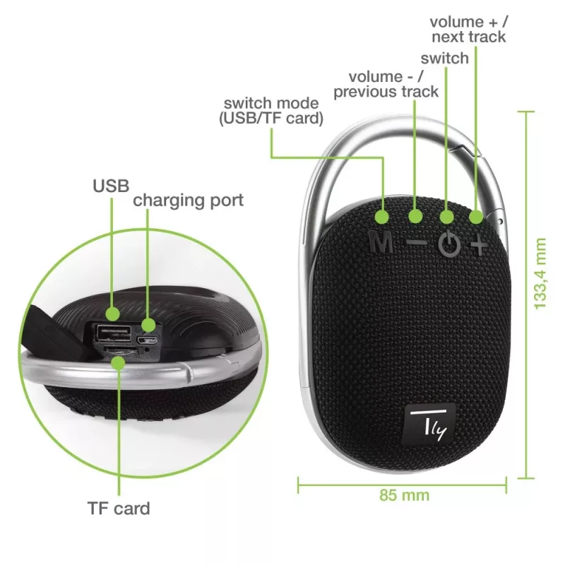 Altifalante portátil/para festas Techly ICASBL321BK mono altifalante portátil preto 5 W