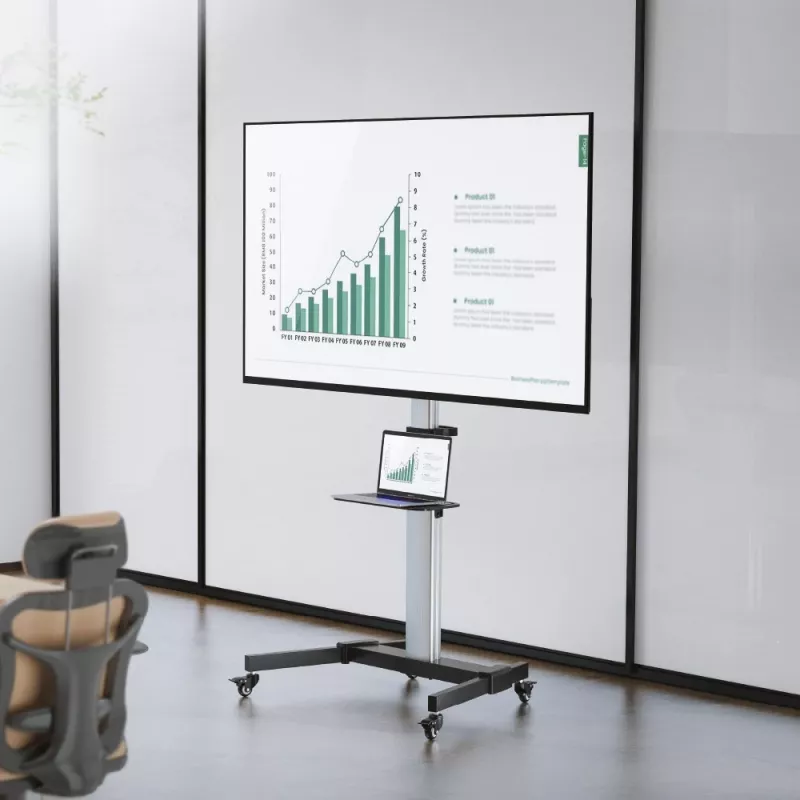 Suporte de chão com carrinho Techly para TV LCD/LED 37-86 polegadas, 200 x 200 mm, 600 x 400 mm, -10 - 5°, 180°, alumínio, plástico, aço, preto, cinzento