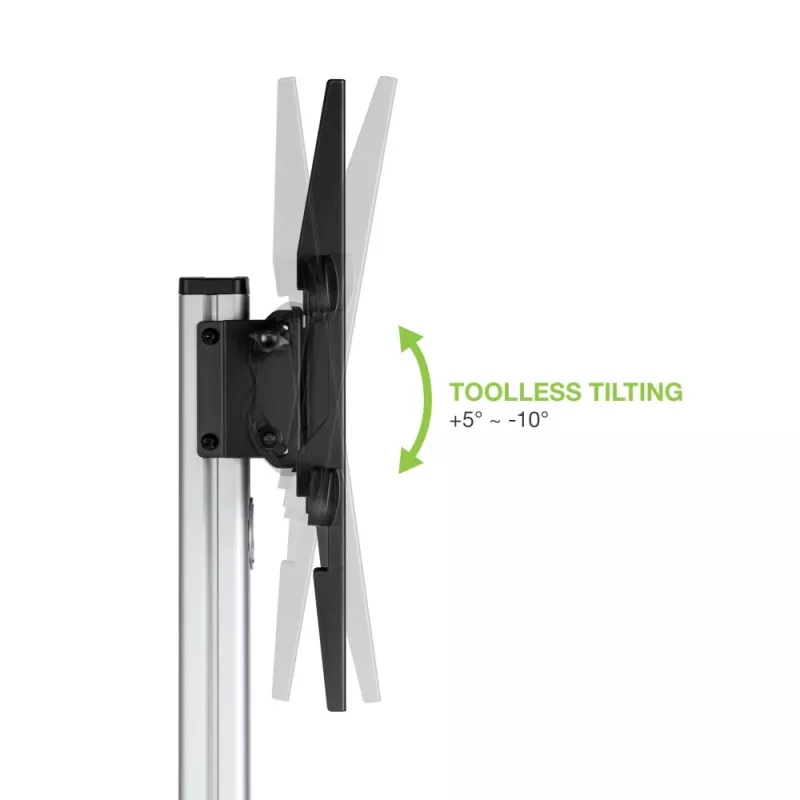 Suporte de chão com carrinho Techly para TV LCD/LED 37-86 polegadas, 200 x 200 mm, 600 x 400 mm, -10 - 5°, 180°, alumínio, plástico, aço, preto, cinzento