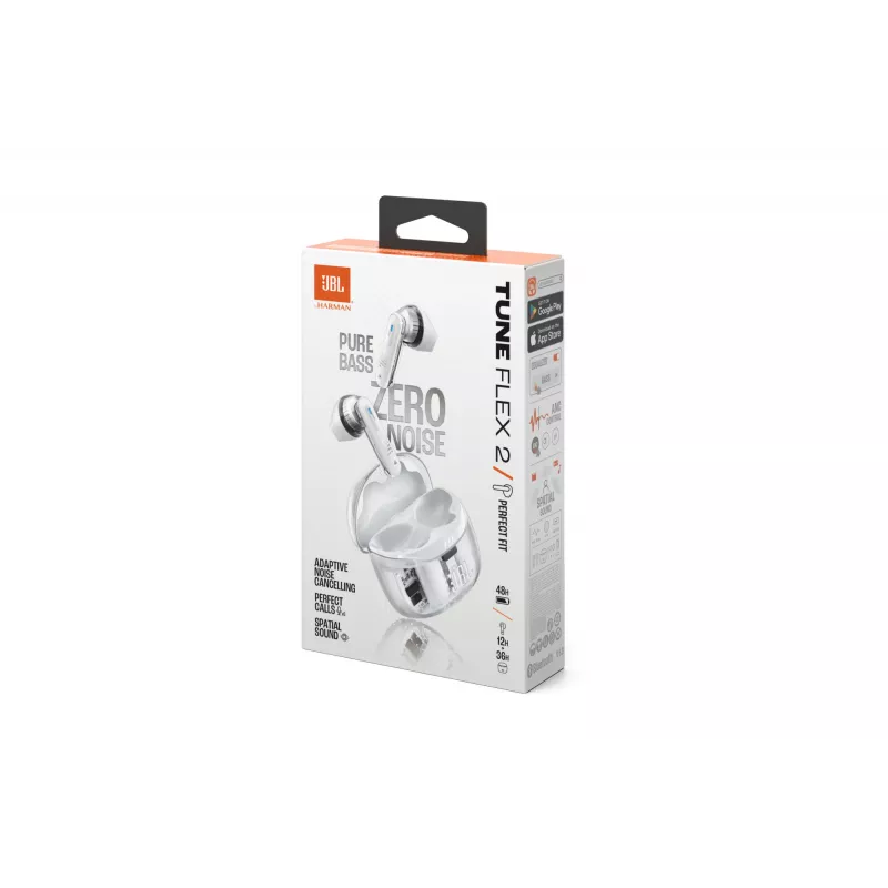Headset JBL Tune Flex 2 Ghost Edition — True Wireless (TWS) In-Ear, Bluetooth, 20–20000 Hz, branco