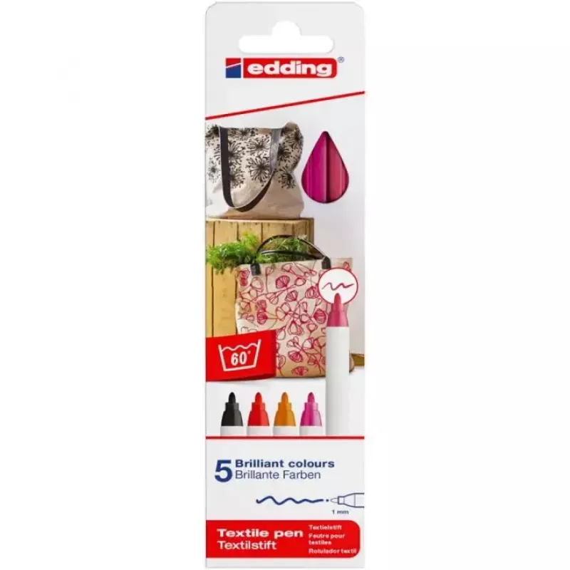Canetas de feltro Edding 4600 conjunto — 5 cores (preto, carmesim, laranja, rosa, vermelho), ponta bala