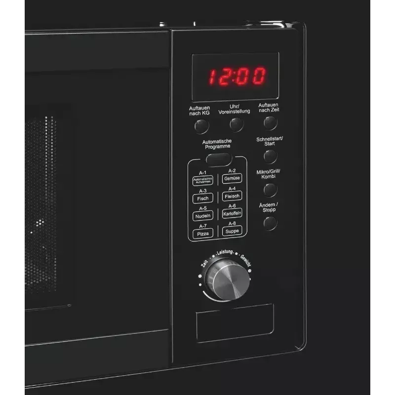 Micro-ondas com grelhador encastrável Exquisit EMW20.1 G — 20 l, 800 W, preto, controlo por botões e botão rotativo, visor integrado