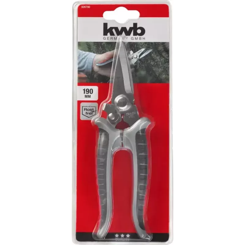 Tesoura para relva KWB 926790 cabo longo lâmina reta 190 mm