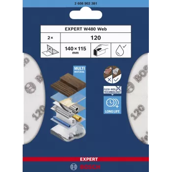 Folha de lixa Bosch W480, grão fino P240, 115×140 mm, 2 unid.
