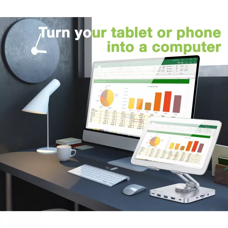 Estação de acoplamento Techly 8-em-1 USB-C com suporte para tablet
