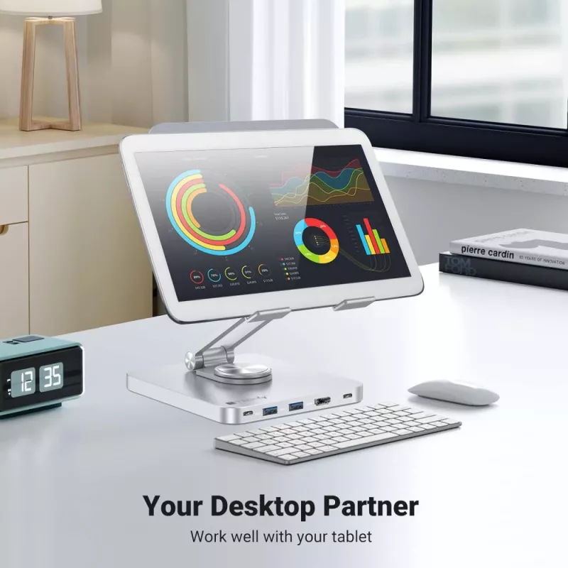 Estação de acoplamento Techly 8-em-1 USB-C com suporte para tablet