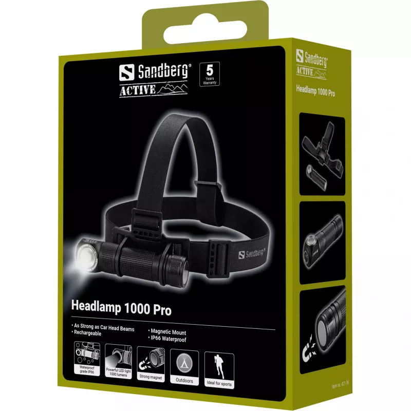 Sandberg Stirnlampe 1000 Pro, lanterna de cabeça, preto, alumínio, IP66, LED, 25 lm