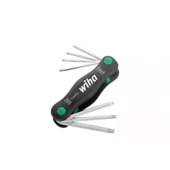 Conjunto de chaves Torx dobráveis Wiha 25128 – 7 peças (T7–T25), preto/verde, 104 g