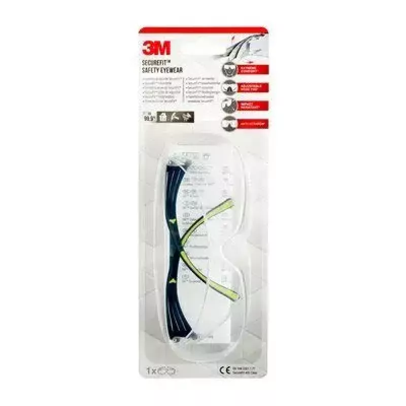 Óculos de segurança 3M SF4000CC1 — óculos de proteção em plástico, lentes transparentes, preto/verde