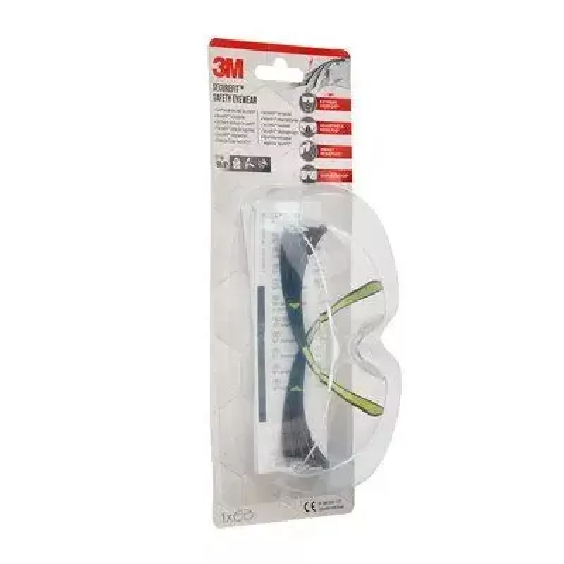 Óculos de segurança 3M SF4000CC1 — óculos de proteção em plástico, lentes transparentes, preto/verde