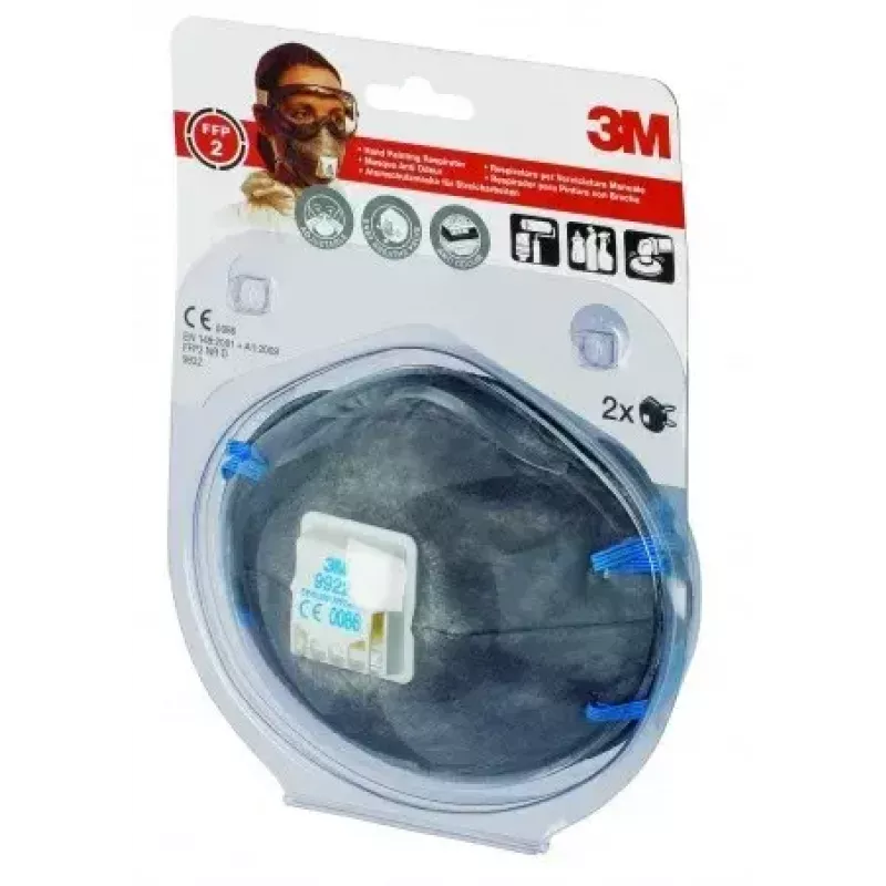 Máscara antipoeiras 3M 9922C2, reutilizável estilo máscara de proteção respiratória, pack de 2, antracite