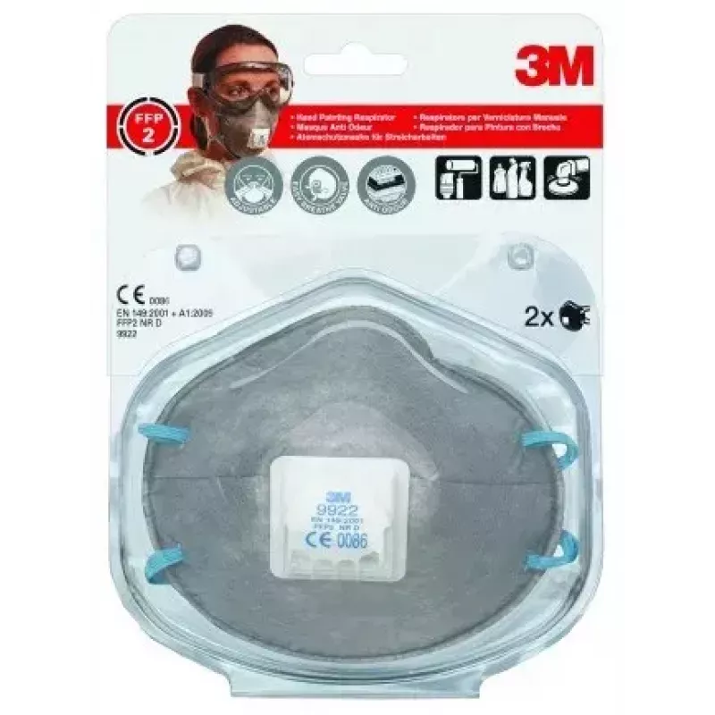 Máscara antipoeiras 3M 9922C2, reutilizável estilo máscara de proteção respiratória, pack de 2, antracite