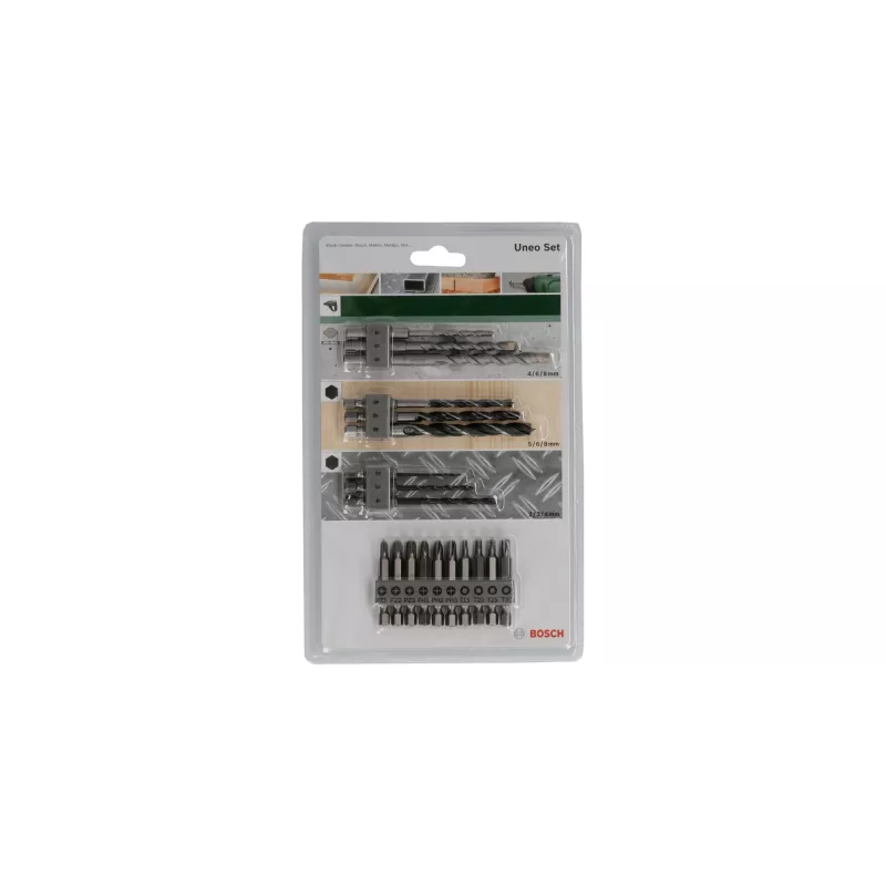 Conjunto de brocas Bosch 2609256989, 19 peças — para betão, metal, madeira, acabamento em aço inoxidável