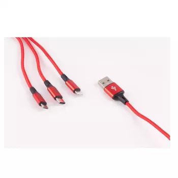 shiverpeaks BASIC-S Cabo de carregamento 3 em 1, USB-A para Micro-B + USB-C + 8 pinos, vermelho, 1,2 m