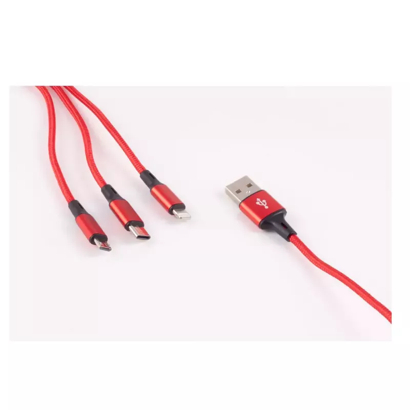shiverpeaks BASIC-S Cabo de carregamento 3 em 1, USB-A para Micro-B + USB-C + 8 pinos, vermelho, 1,2 m