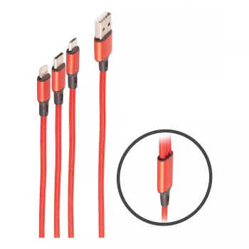 shiverpeaks BASIC-S Cabo de carregamento 3 em 1, USB-A para Micro-B + USB-C + 8 pinos, vermelho, 1,2 m